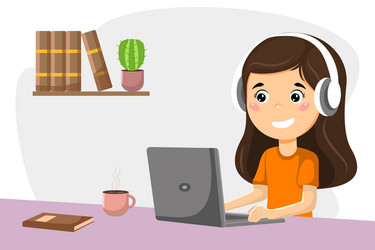 Online learning young girl studying vector