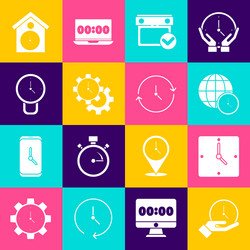 set clock world time calendar with check mark vector image