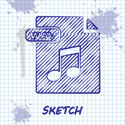 sketch line wav file document download button vector