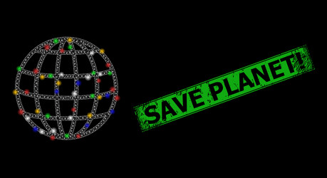 distress save planet seal with network global vector image