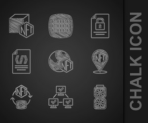 set nft digital crypto art blockchain technology vector image