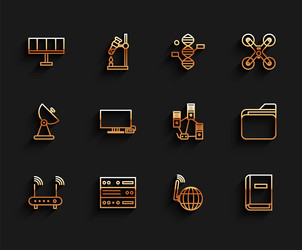 set line router and wi-fi signal server data vector image
