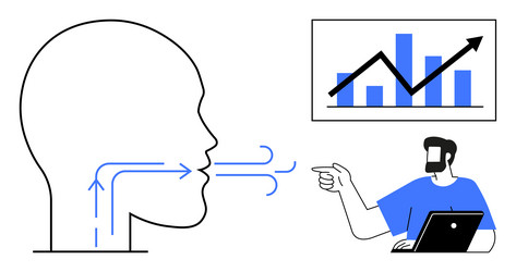 man pointing towards increasing graph and abstract vector image