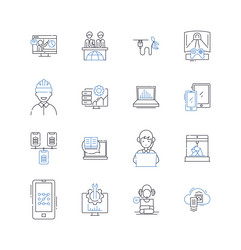 blockchain technology line icons collection vector