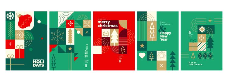merry christmas and happy new year greeting cards vector image