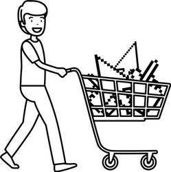 Man with shopping cart and arrows mouse pointers vector