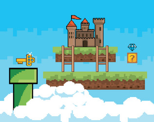 arcade game world and pixel scene design vector image