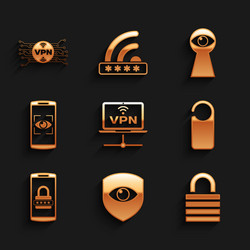 set vpn computer network shield and eye lock vector image
