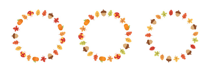 autumn leaves round frame set wreath of fall vector image