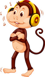 little monkey with headphone on his head vector