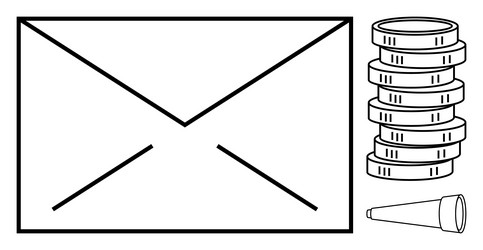 envelope with coin stack and funnel representing vector image