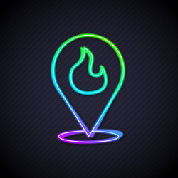 glowing neon line map pointer with fire flame icon vector image