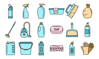 Commercial cleaner equipment icons set vector