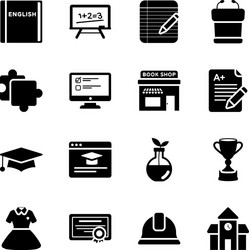 learning tools icons in modern solid style pack vector