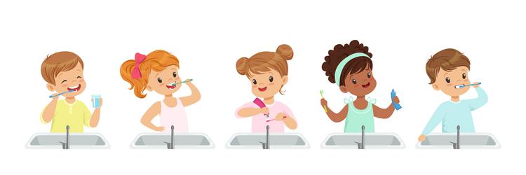 kids brushing teeth with toothpaste and toothbrush Vector Image