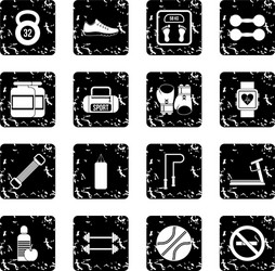 Gym set icons grunge style vector