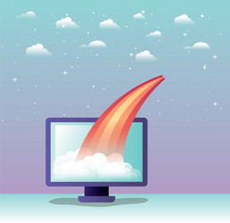 rocket start up with desktop computer vector image