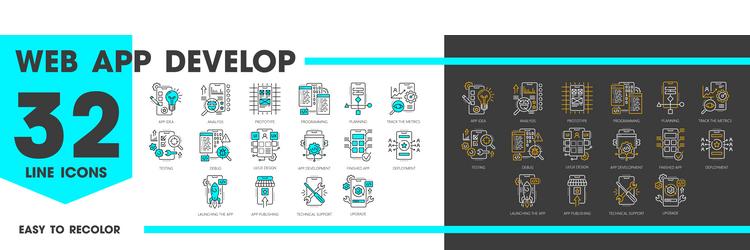 web app development and optimization line icons vector image