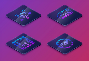 set isometric line virtual reality processor ram vector image