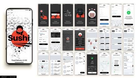 sushi delivery design mobile application ui ux set vector