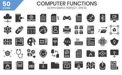 computer functions glyph icon setthe collection vector image