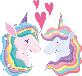 unicorns rainbow hair animal fantasy love hearts vector