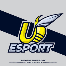 Letter u bee mascot esport logo template angry vector