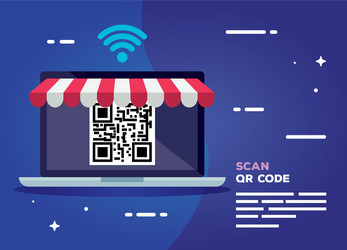 laptop with parasol and scan code qr vector image