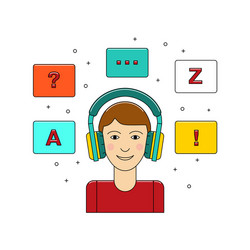 learn language concept with boy in headphone vector