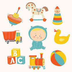 Cute Baby Boy with Toys Vector Image