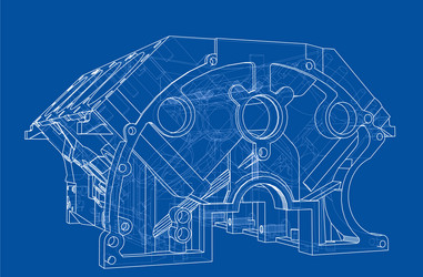 engine block sketch rendering of 3d vector image