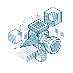 isometric abstraction with lines and different vector image