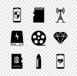 set smartphone with shield micro sd memory card vector image