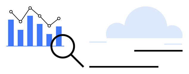 data analysis with magnifier on bar and line graph vector image
