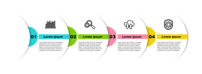 Set line pie chart infographic magnifying glass vector