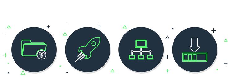 set line rocket ship with fire computer network vector image