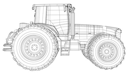 tractor side view wire-frame tracing vector image