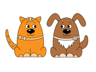 Cute Cat and Dog Logo Vector Image