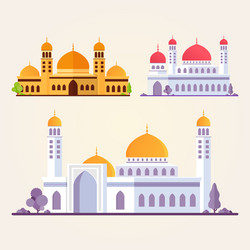 set islamic mosque building flat vector