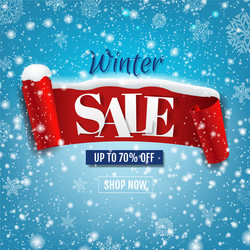 discount winter poster with red ribbon snow Vector Image