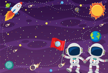 frame template design with astronauts in spce vector image