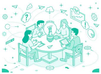 creative team brainstorming at a round table four vector image