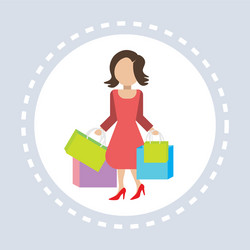 Woman hold colorful packages paper bags shopping vector