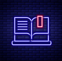 Glowing neon line open book icon isolated on brick vector