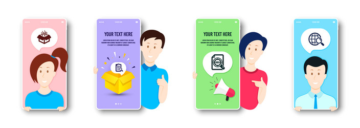 seo file search analysis and open box icons set vector image