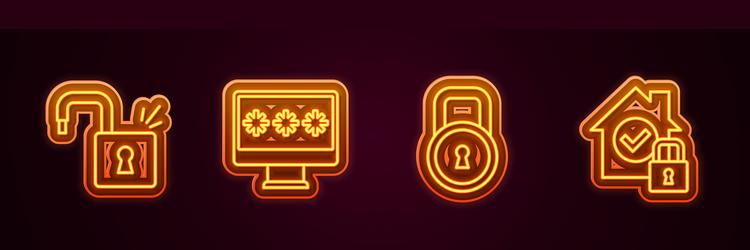 set line open padlock monitor with password lock vector image