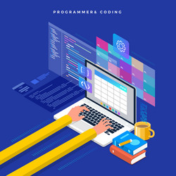 Isometric flat design concept programmer vector