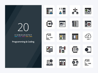 20 programming and coding line filled icon vector image