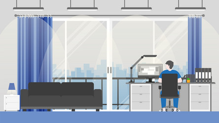 man working on computer in his condominium flat vector image
