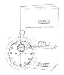 Stopwatch Sketch with Cardboard Box vector image